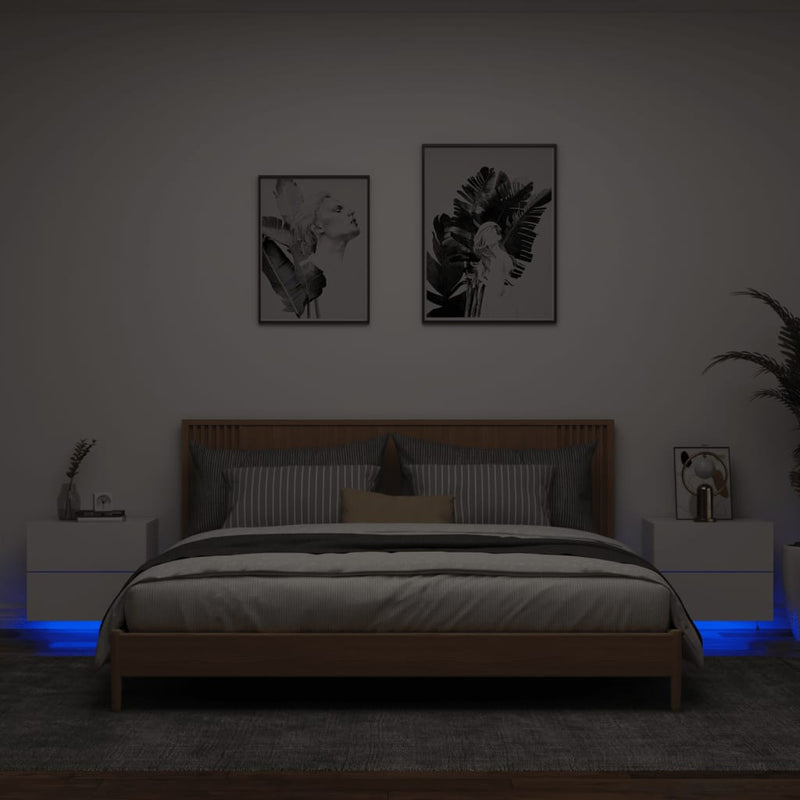 vidaXL Wall-mounted Bedside Cabinets with LED Lights 2 pcs White