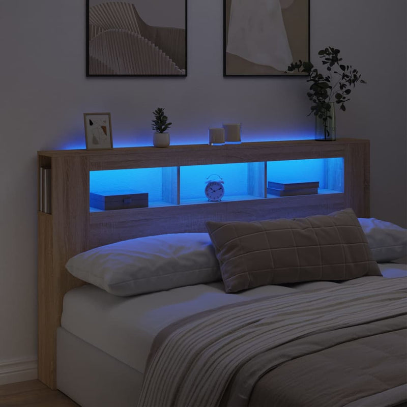 vidaXL LED Headboard Sonoma Oak 180 cm Engineered Wood