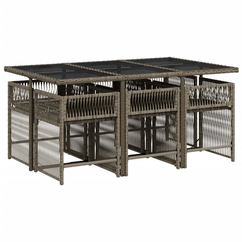 vidaXL 7 Piece Garden Dining Set with Cushions Grey Poly Rattan
