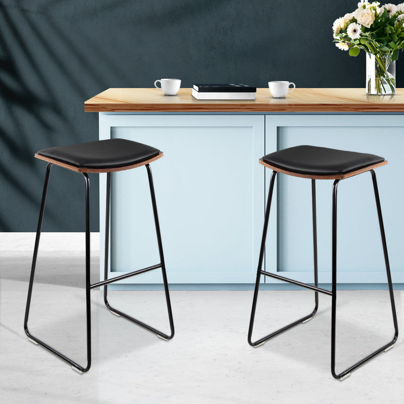 Artiss 2x Bar Stools Leather Padded Metal