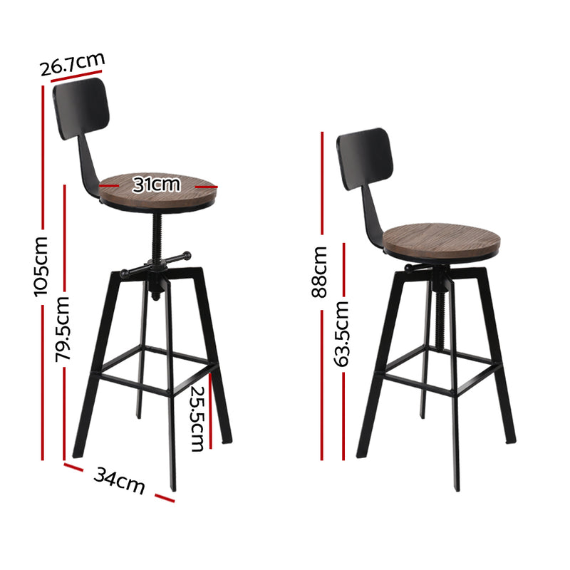 Artiss Bar Stools Adjustable Wood Stool w/Backrest