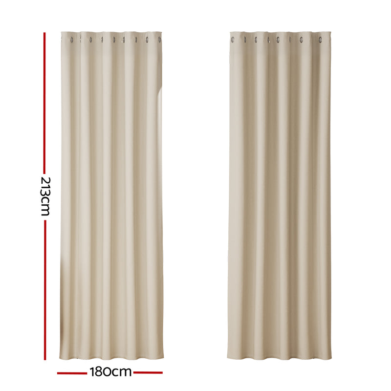 Artiss 2X Blockout Curtains Blackout Window Curtain Eyelet 180x213cm Beige