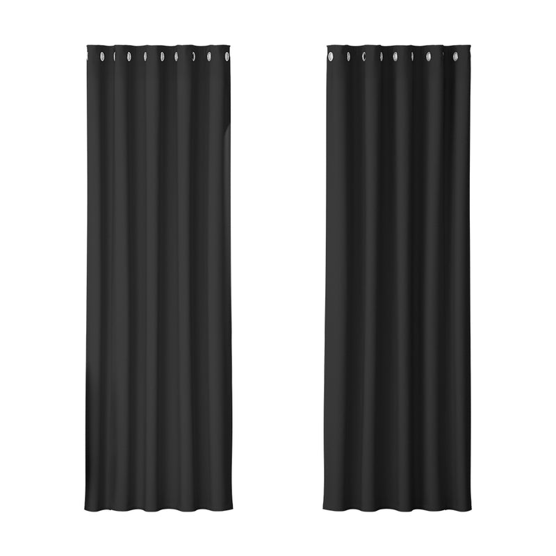 Artiss 2X Blockout Curtains Blackout Window Curtain Eyelet 180x213cm Black