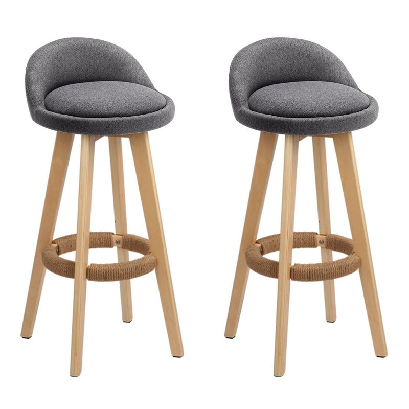 Artiss 2x Bar Stools Padded Linen Wooden Grey