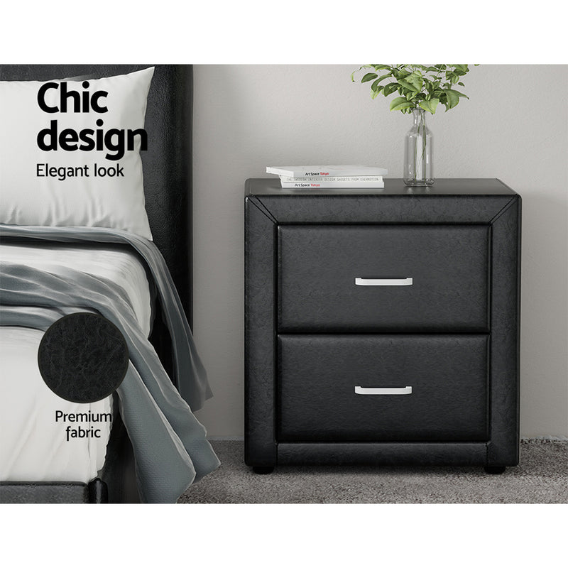 Artiss Bedside Table 2 Drawers Leather - CADEN Black