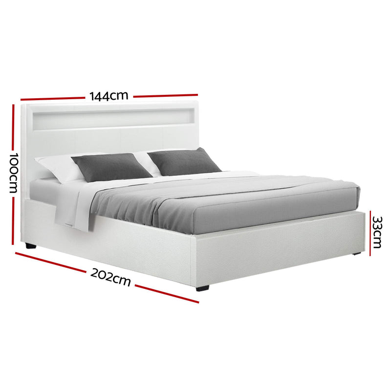 Artiss Bed Frame Double Size LED Gas Lift White COLE