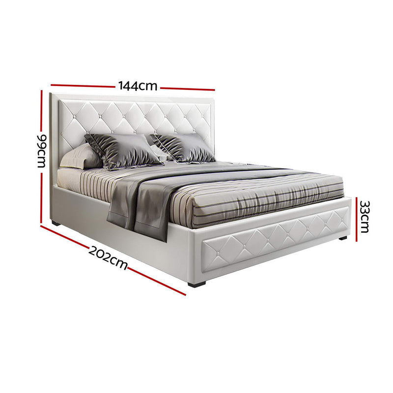 Artiss Bed Frame Double Size Gas Lift White TIYO