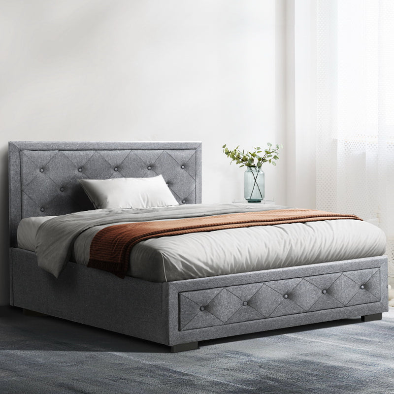 Artiss Bed Frame King Single Size Gas Lift Storage Mattress Base Wooden Grey