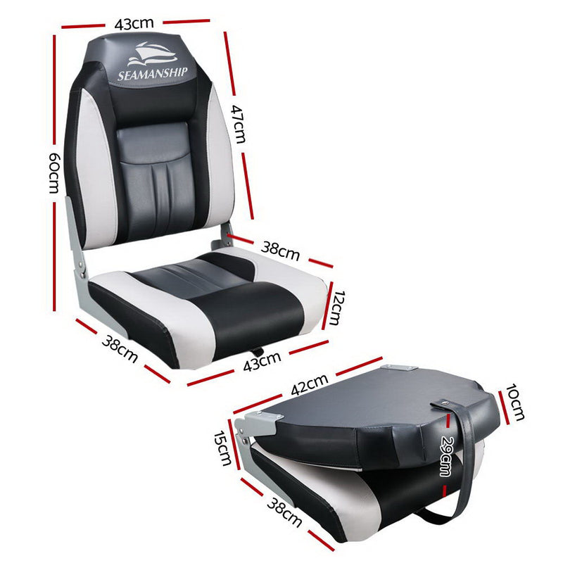 Seamanship Set of 2 Folding Swivel Boat Seats - Grey & Black