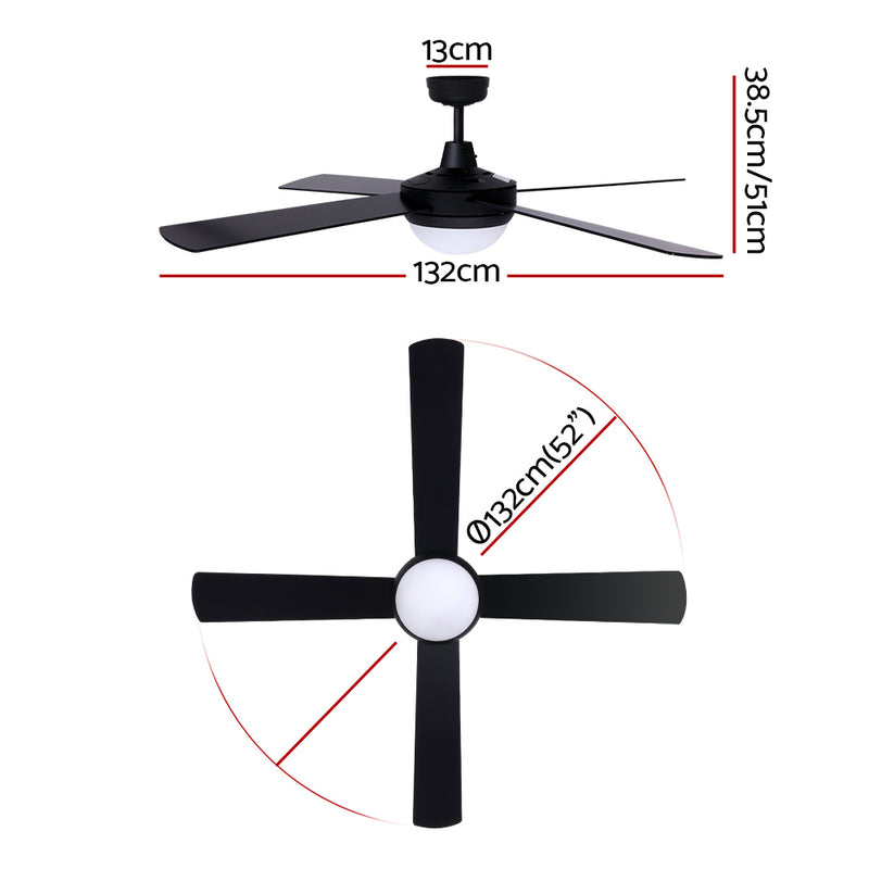 Devanti 52'' Ceiling Fan AC Motor w/Light w/Remote - Black