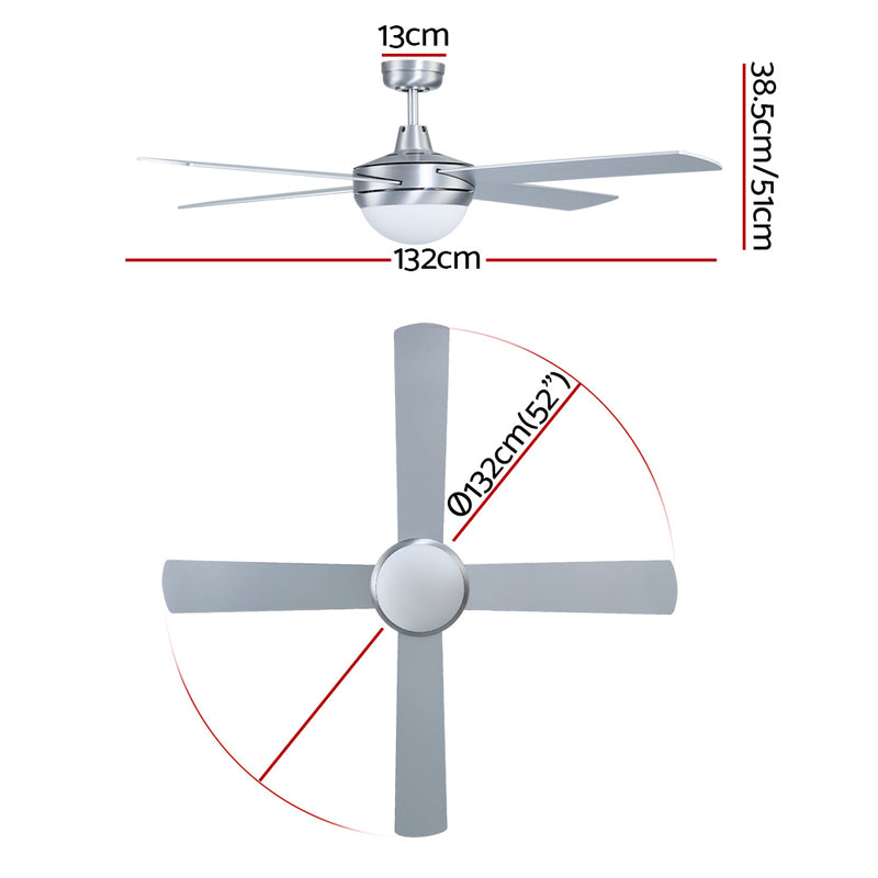 Devanti 52'' Ceiling Fan AC Motor w/Light w/Remote - Silver