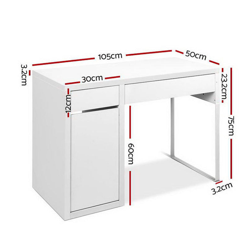 Artiss Metal Desk With Storage Cabinets - White