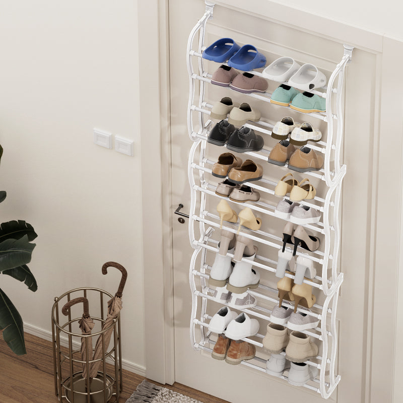 Artiss Shoe Rack 12-tier 24 Pairs Wall Mounted Metal Plastic Shoe Shleves White