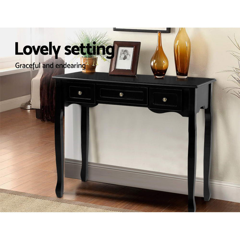 Artiss Console Table 3 Drawers Black Hamptons