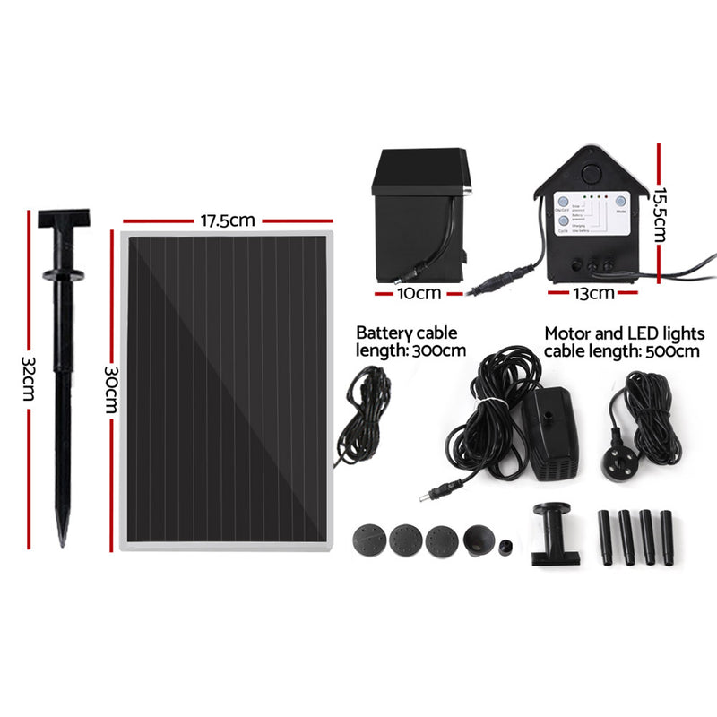 Gardeon Solar Pond Pump with Battery Kit LED Lights 4FT