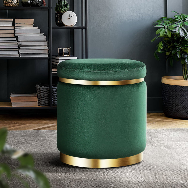 Artiss Ottoman Foot Stool Round Velvet Green