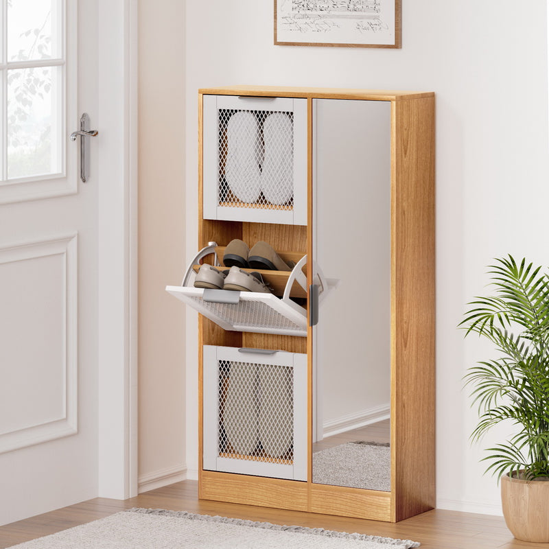 Artiss Mirror Shoe Cabinet White Mesh