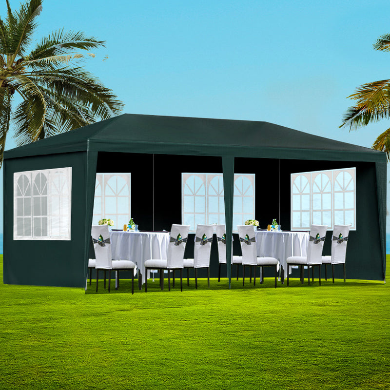 Instahut Gazebo 3x6m Marquee Wedding Party Tent Outdoor Camping Side Wall Canopy 4 Panel Green