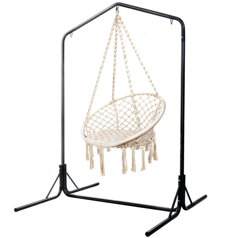 Gardeon Outdoor Hammock Chair with Stand Cotton Swing Relax Hanging 124CM Cream