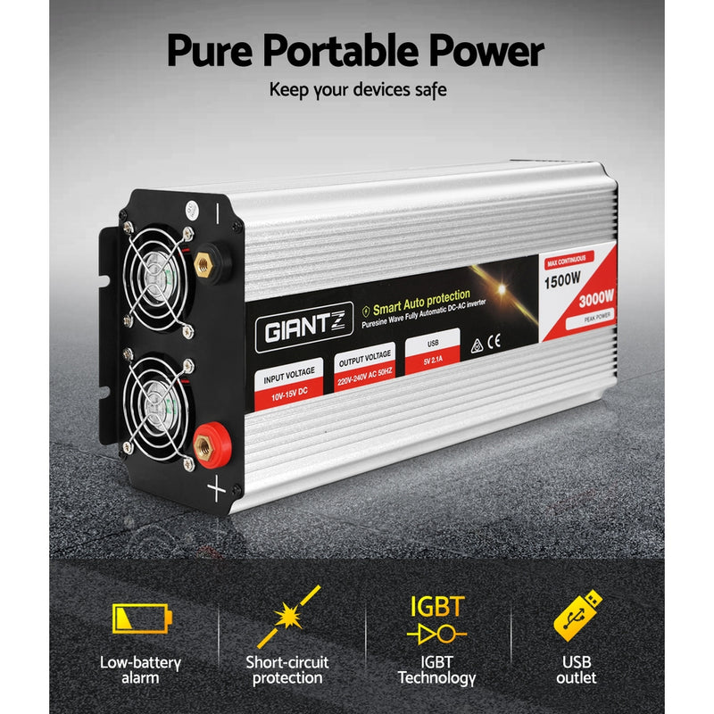 Giantz 1500W Puresine Wave DC-AC Power Inverter