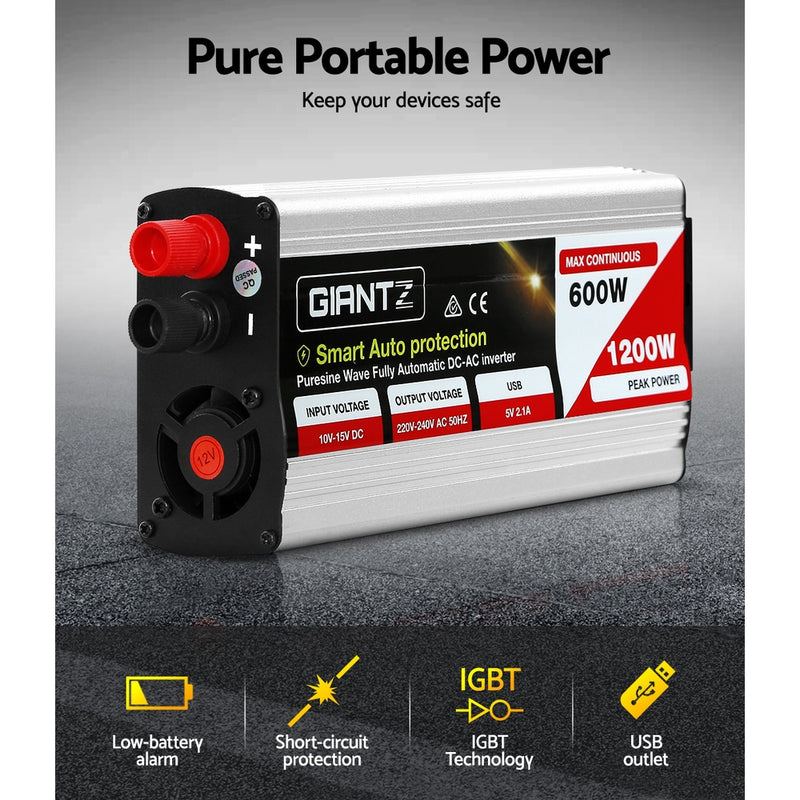 Giantz 600W Puresine Wave DC-AC Power Inverter