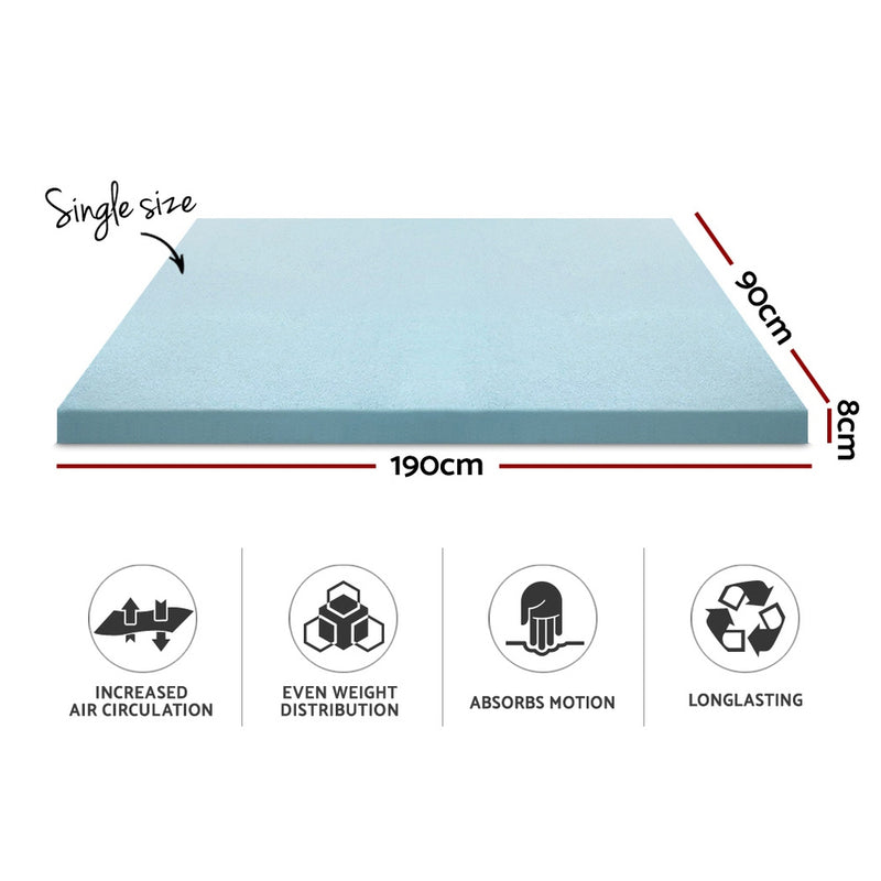 Giselle Bedding Memory Foam Mattress Topper Cool Gel 8cm Single