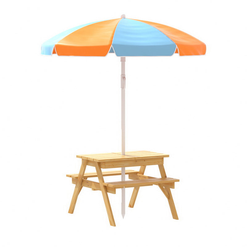 Keezi Kids Outdoor Table and Chairs Picnic Bench Set Umbrella Water Sand Pit Box