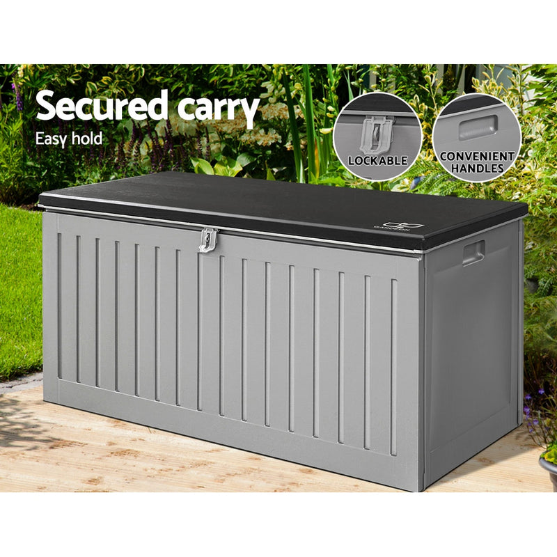 Gardeon Outdoor Storage Box Container Garden Toy Indoor Tool Chest Sheds 270L Dark Grey