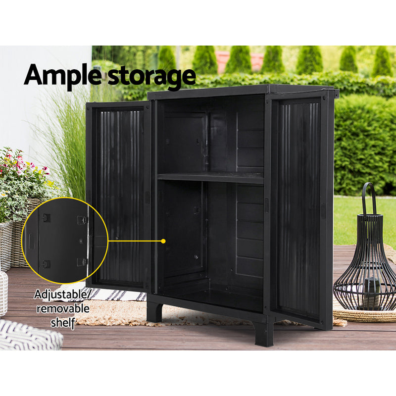 Gardeon Outdoor Storage Cabinet Cupboard Lockable Garden Sheds Adjustable Black