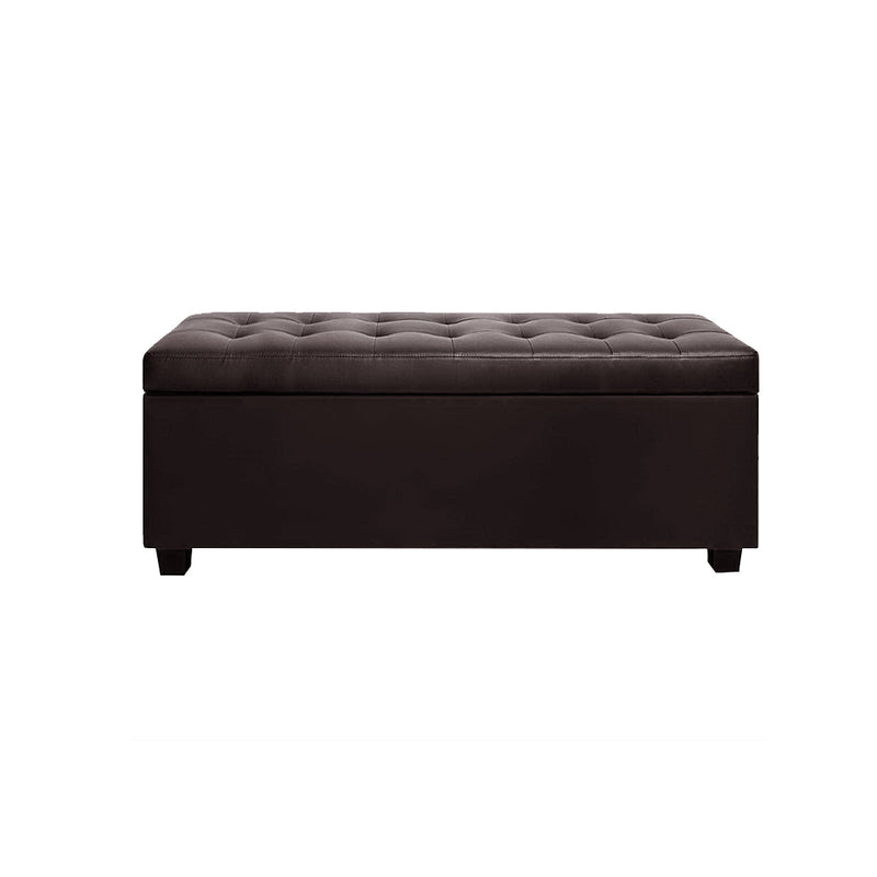 Artiss Storage Ottoman Blanket Box 97cm Leather Brown