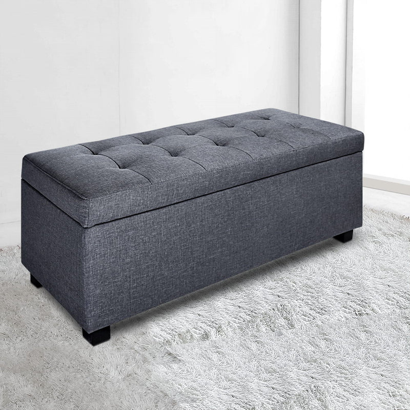 Artiss Storage Ottoman Blanket Box 97cm Linen Grey