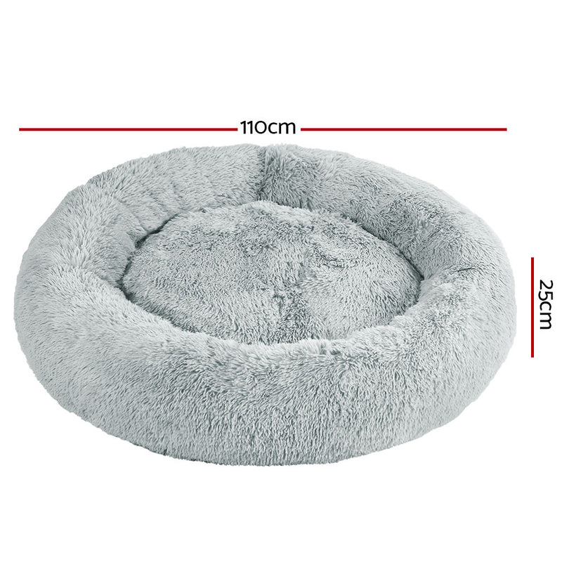 i.Pet Pet Bed Dog Cat 110cm Calming Extra Large Soft Plush Light Grey