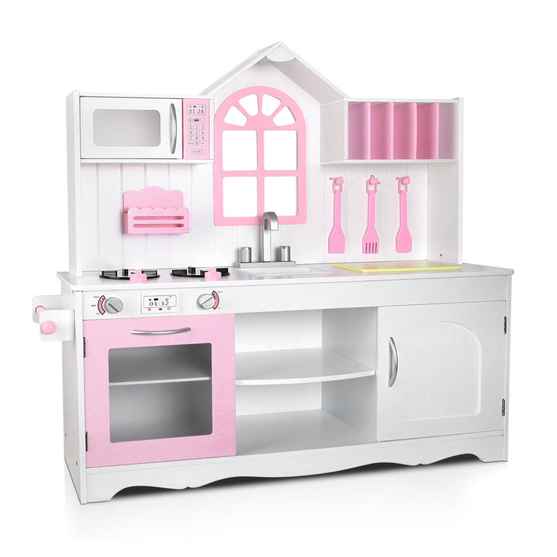 Keezi Kids Kitchen Play Set Wooden Pretend Toys Cooking Children Storage Cabinet