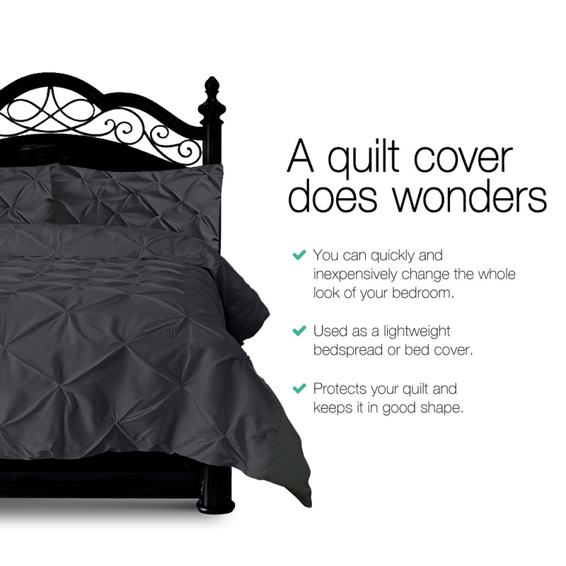 Giselle Quilt Cover Set Diamond Pinch Black - Queen