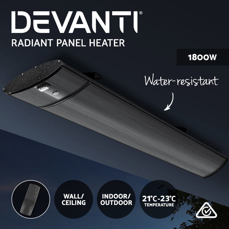 Devanti Electric Radiant Strip Heater Outdoor 1800W Panel Heater Bar Home Remote Control