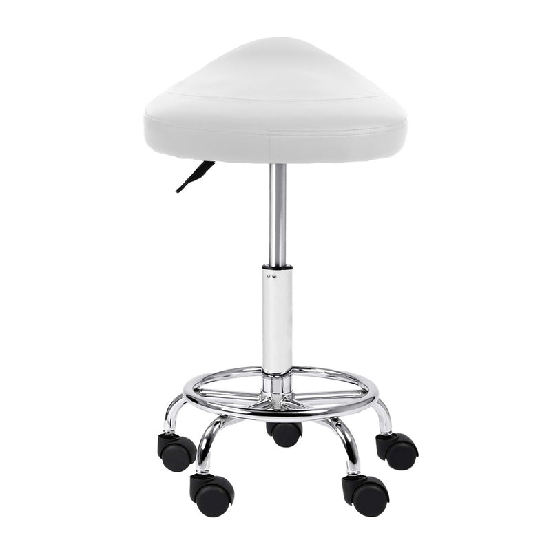 Artiss Saddle Salon Stool White PU Swivel Barber Hair Dress Chair Hydraulic Lift