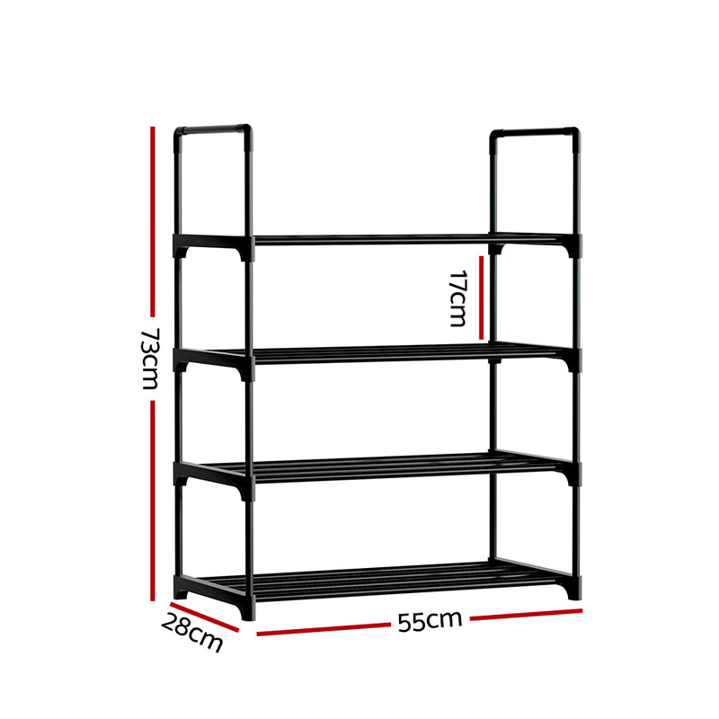 Artiss Shoe Rack Stackable Shelves 4 Tiers 55cm Shoes Storage Stand Black