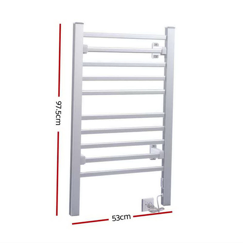 Devanti Electric Heated Towel Rail Rails Warmer Rack Aluminium 10 Bars