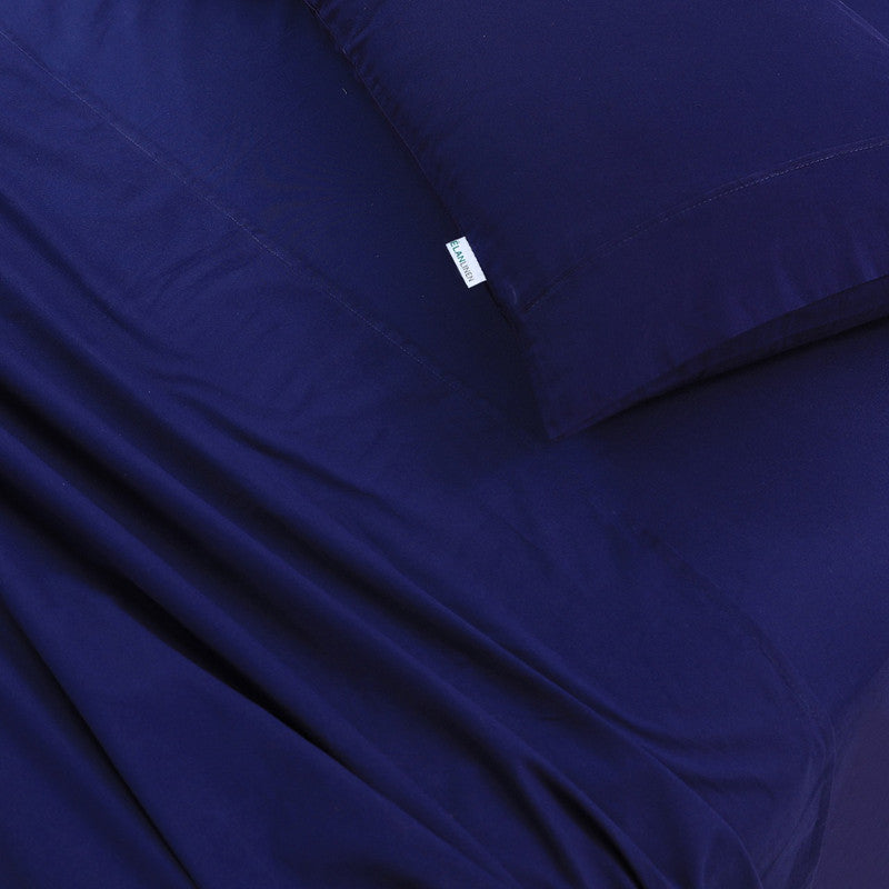 Elan Linen 100% Egyptian Cotton Vintage Washed 500TC Navy Blue 50 cm Deep Mega Queen Bed Sheets Set