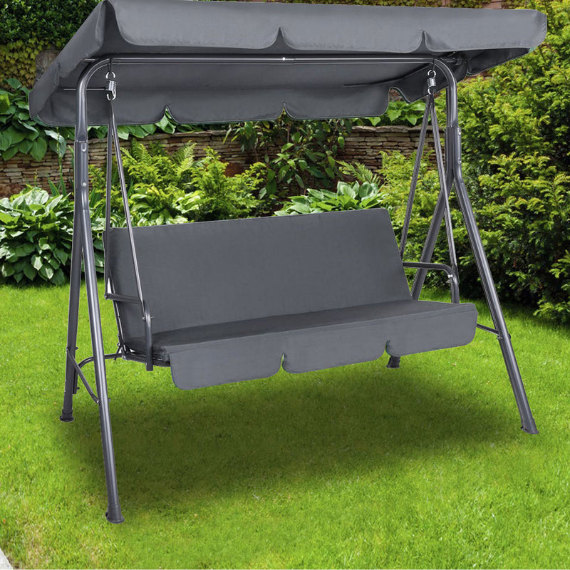 Milano Outdoor Swing Bench Seat Chair Canopy Furniture 3 Seater Garden Hammock - Grey