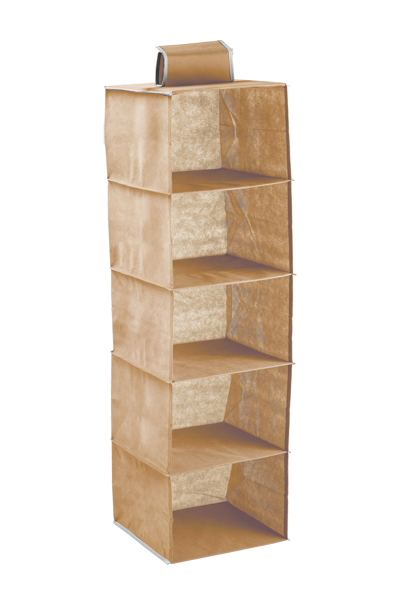 5 Tier Shelf Hanging Closet Organizer and Storage for Clothes (Beige)