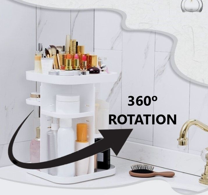 360 Rotating Large Capacity Makeup Organizer for Bedroom and Bathroom (White)