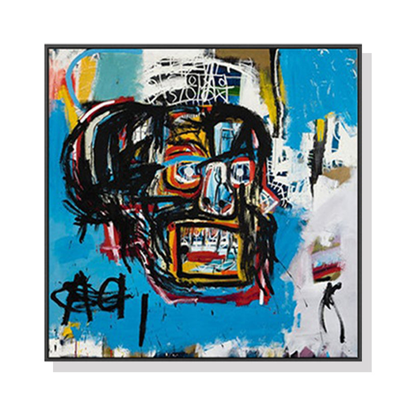 50cmx50cm Blue Head By Basquiat Black Frame Canvas Wall Art