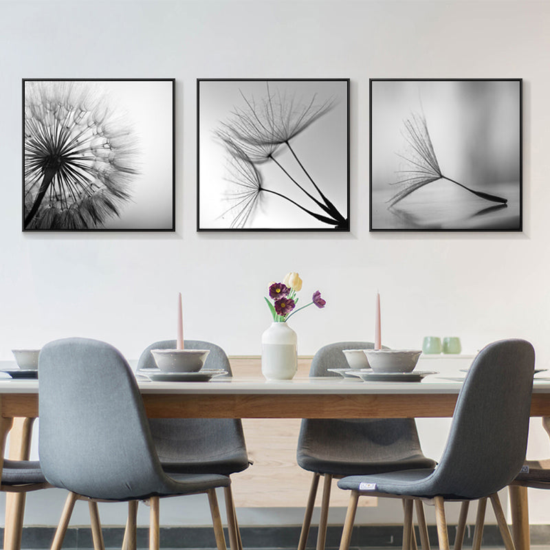 70cmx70cm Botanical dandelions 3 Sets Black Frame Canvas Wall Art