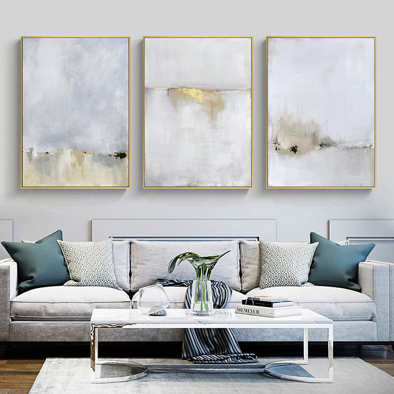 40cmx60cm Abstract golden white 3 Sets Gold Frame Canvas Wall Art