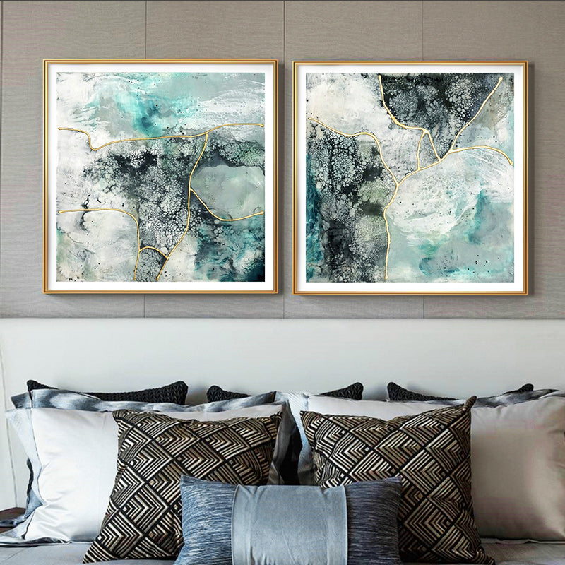 70cmx70cm Marbled Green 2 Sets Gold Frame Canvas Wall Art