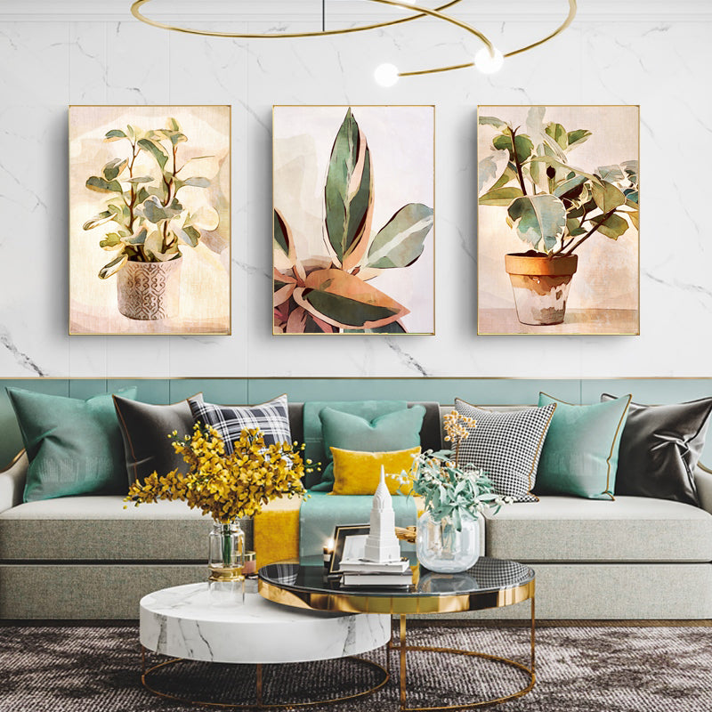 40cmx60cm Botanical Leaves Watercolor Style 3 Sets Gold Frame Canvas Wall Art