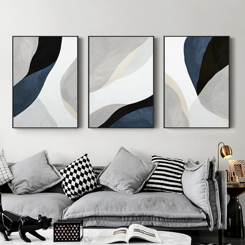 50cmx70cm Abstract Navy Blue 3 Sets Black Frame Canvas Wall Art