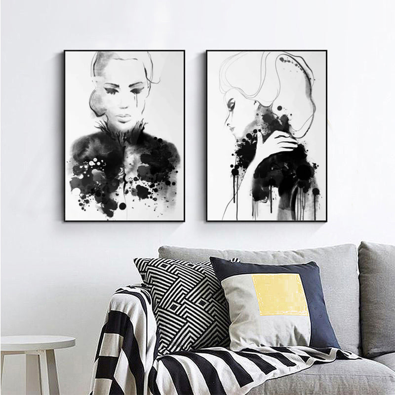 60cmx90cm Watercolor Sketch 2 Sets Black Frame Canvas Wall Art