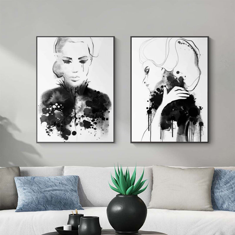 70cmx100cm Watercolor Sketch 2 Sets Black Frame Canvas Wall Art